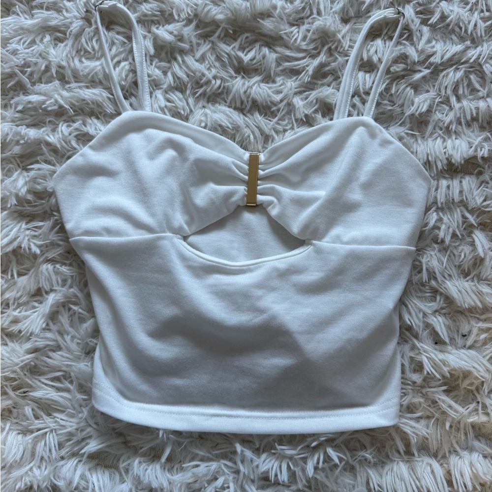 White Women's Top with Gold Accent